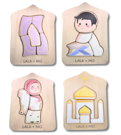 Puzzles islamiques Montessori en bois – Lot de 4 pour éveil et motricité fine - Lalaandmo