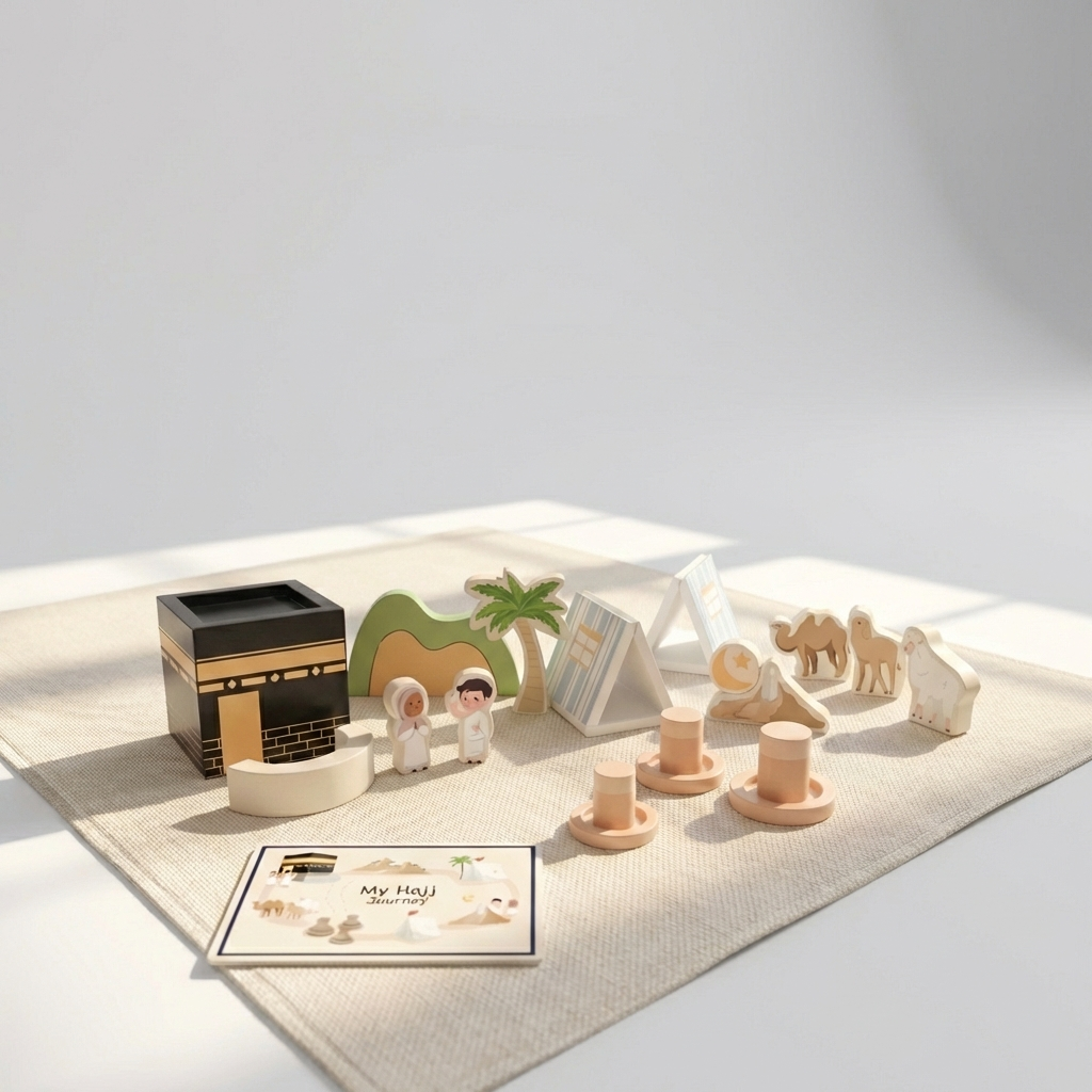 Jouet Hajj en bois Lalaandmo – Set éducatif 17 blocs + tapis coton - Lalaandmo