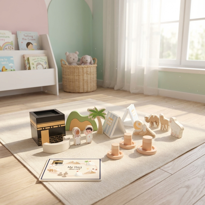 Jouet Hajj en bois Lalaandmo – Set éducatif 17 blocs + tapis coton - Lalaandmo